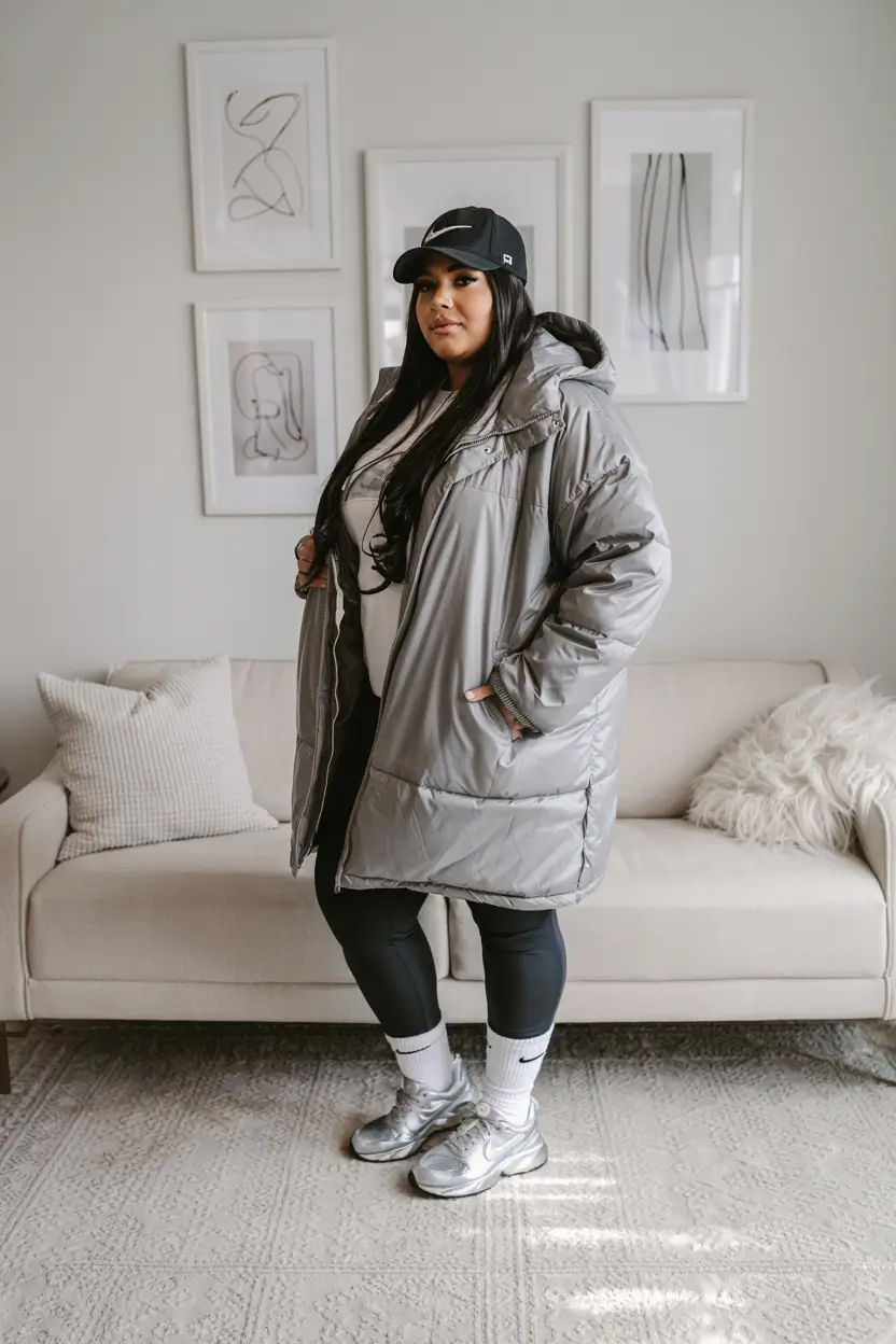 plus size winter outfits Sporty Street Chill in Silver