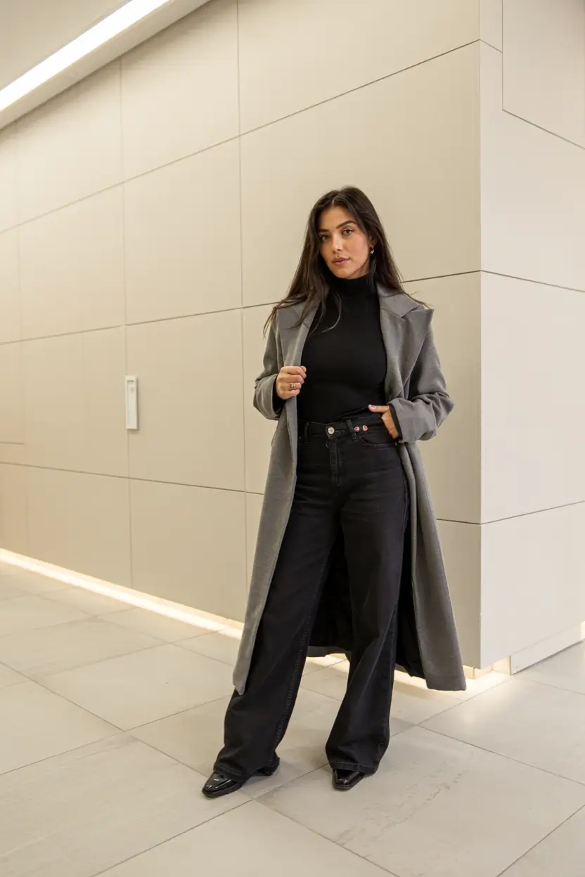 winter outfits aesthetic 2025 monochrome gray power