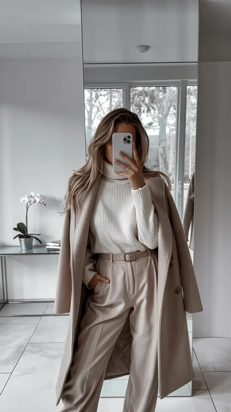winter outfits aesthetic 2025 modern neutrals with a touch of power