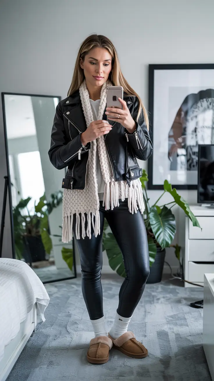 winter outfits aesthetic 2025 leather and knit balance