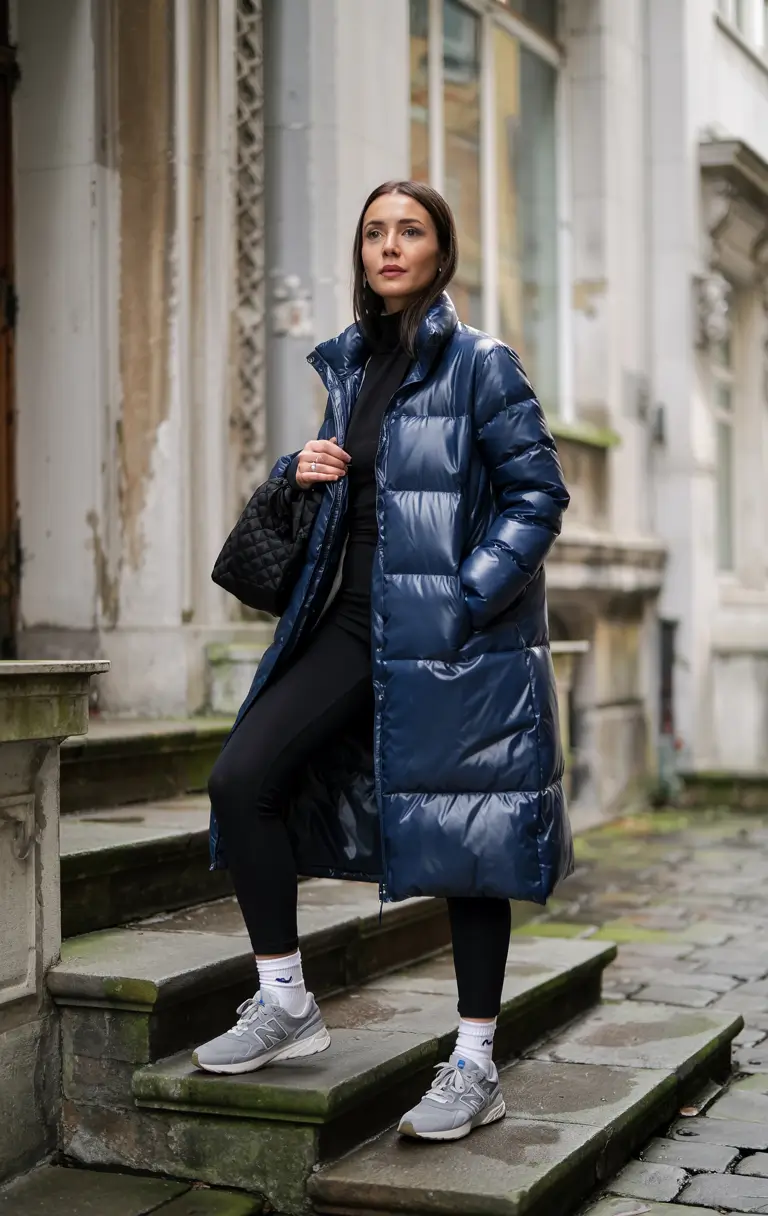 winter outfits aesthetic 2025 navy puffer confidence