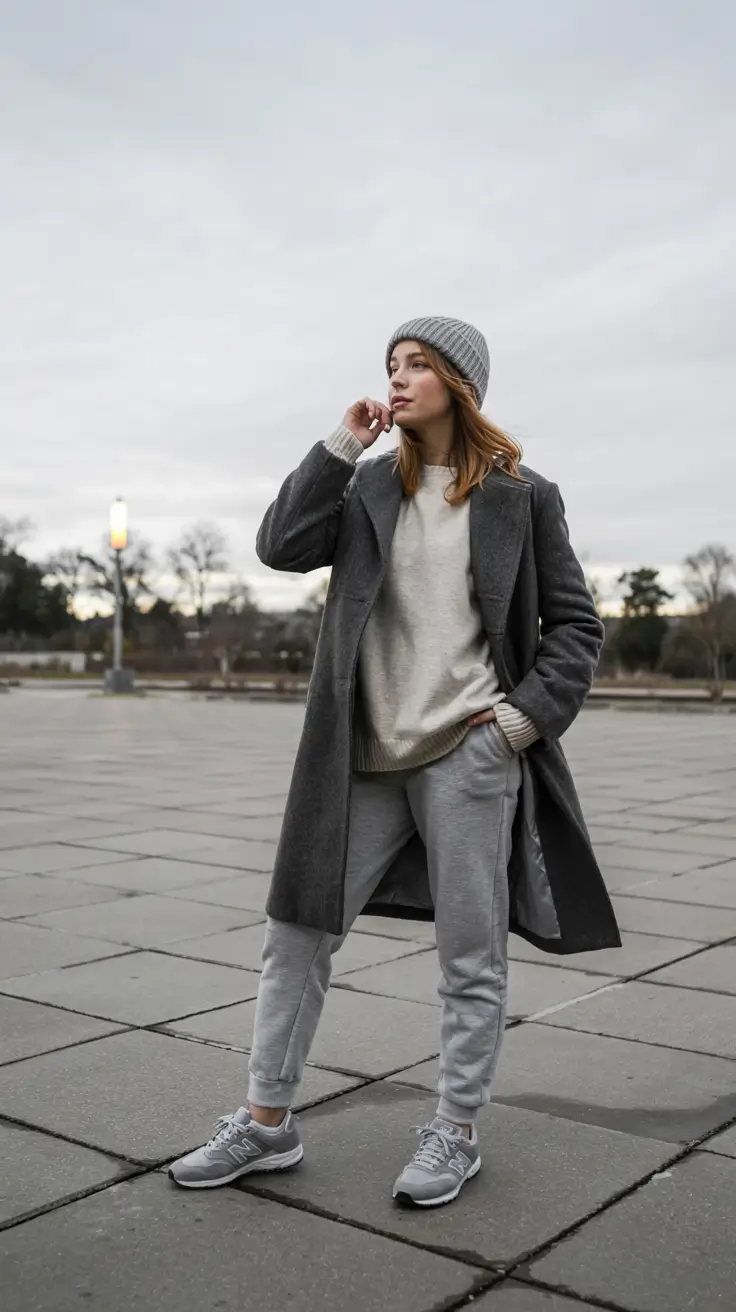 winter outfits aesthetic 2025 gray on gray minimalism