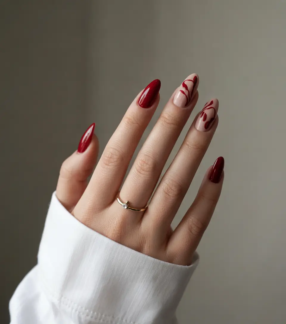 fall-nails-colors-Deep-Wine-Red-With-Artistic-Accents