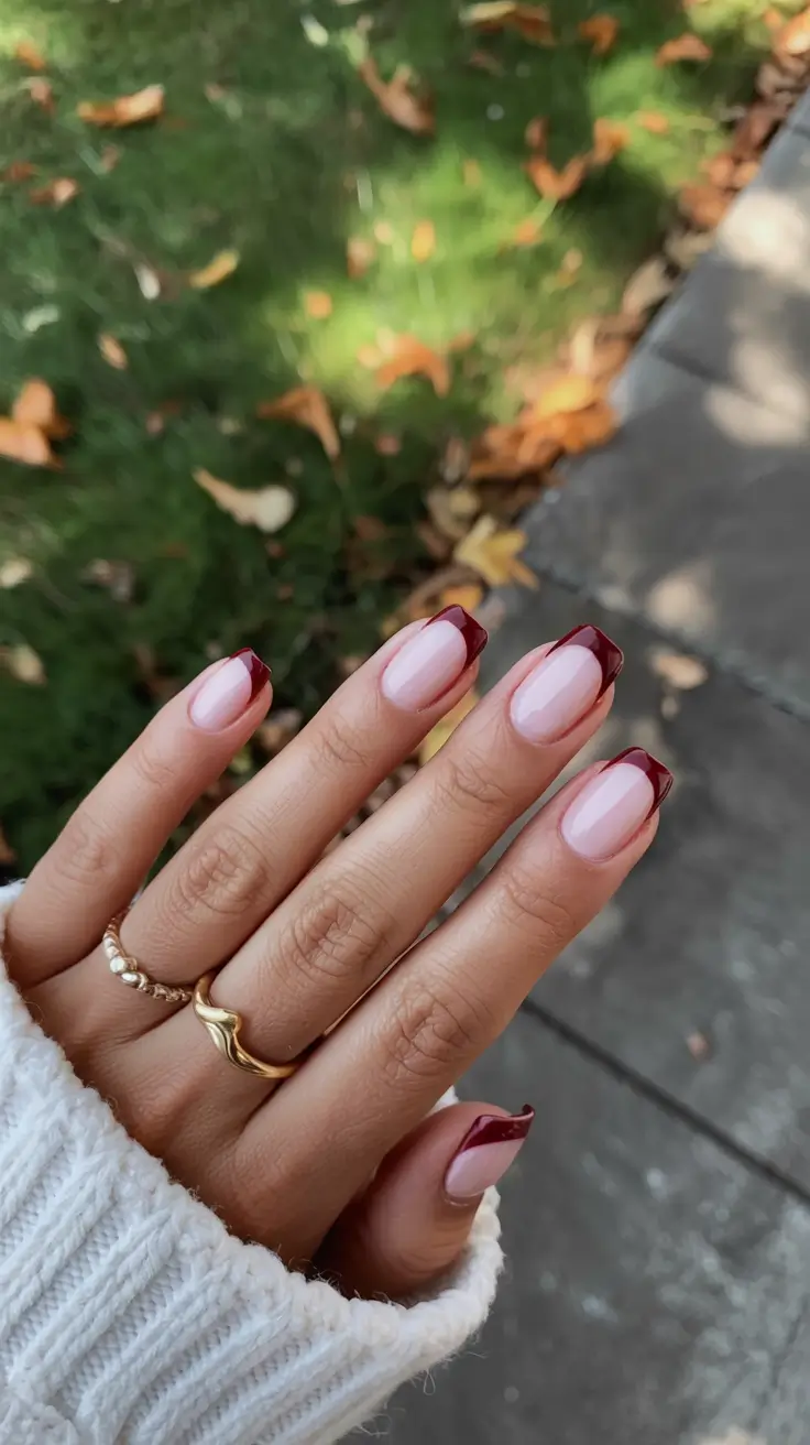 fall-nails-colors-Burgundy-Tipped-French