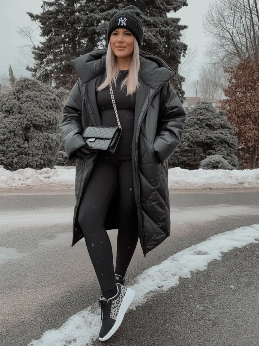 casual winter outfits for women Sporty Elegance in All-Black Layers