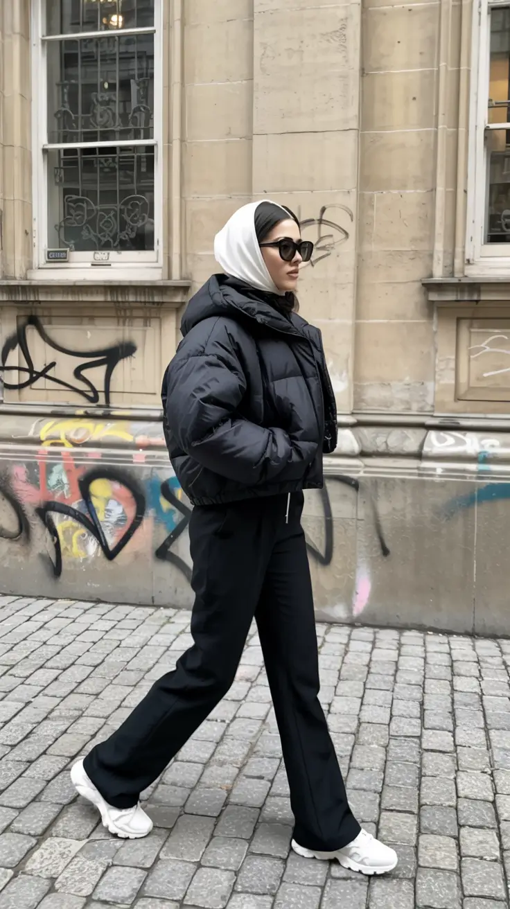 casual winter outfits for women Urban Minimalism with a Cropped Puffer