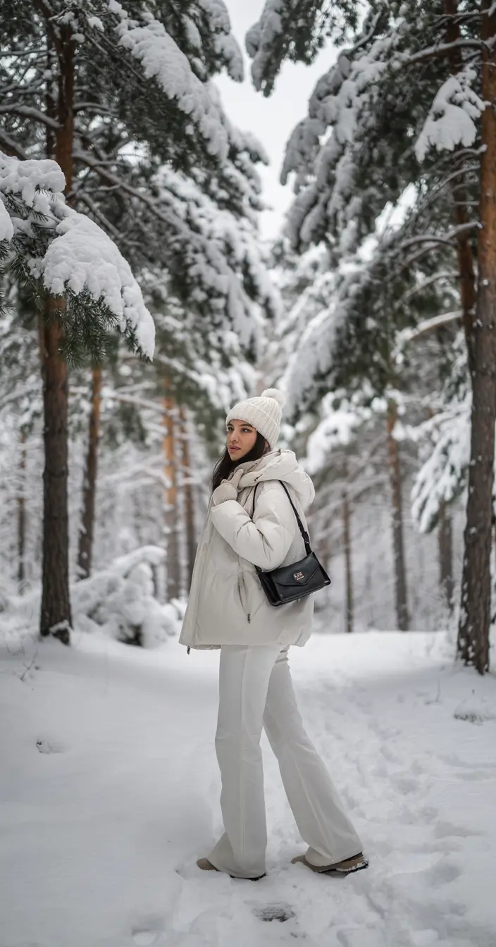 casual winter outfits for women Snowy Elegance in Winter Whites