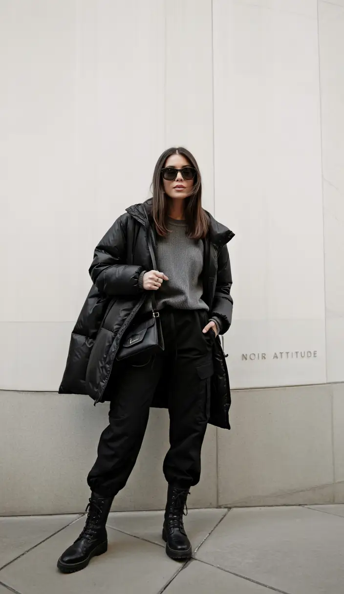 casual winter outfits for women Edgy All-Black Confidence