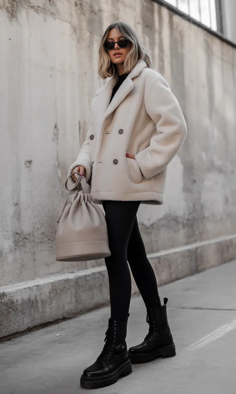 early winter outfits Cozy Neutrals with an Edge