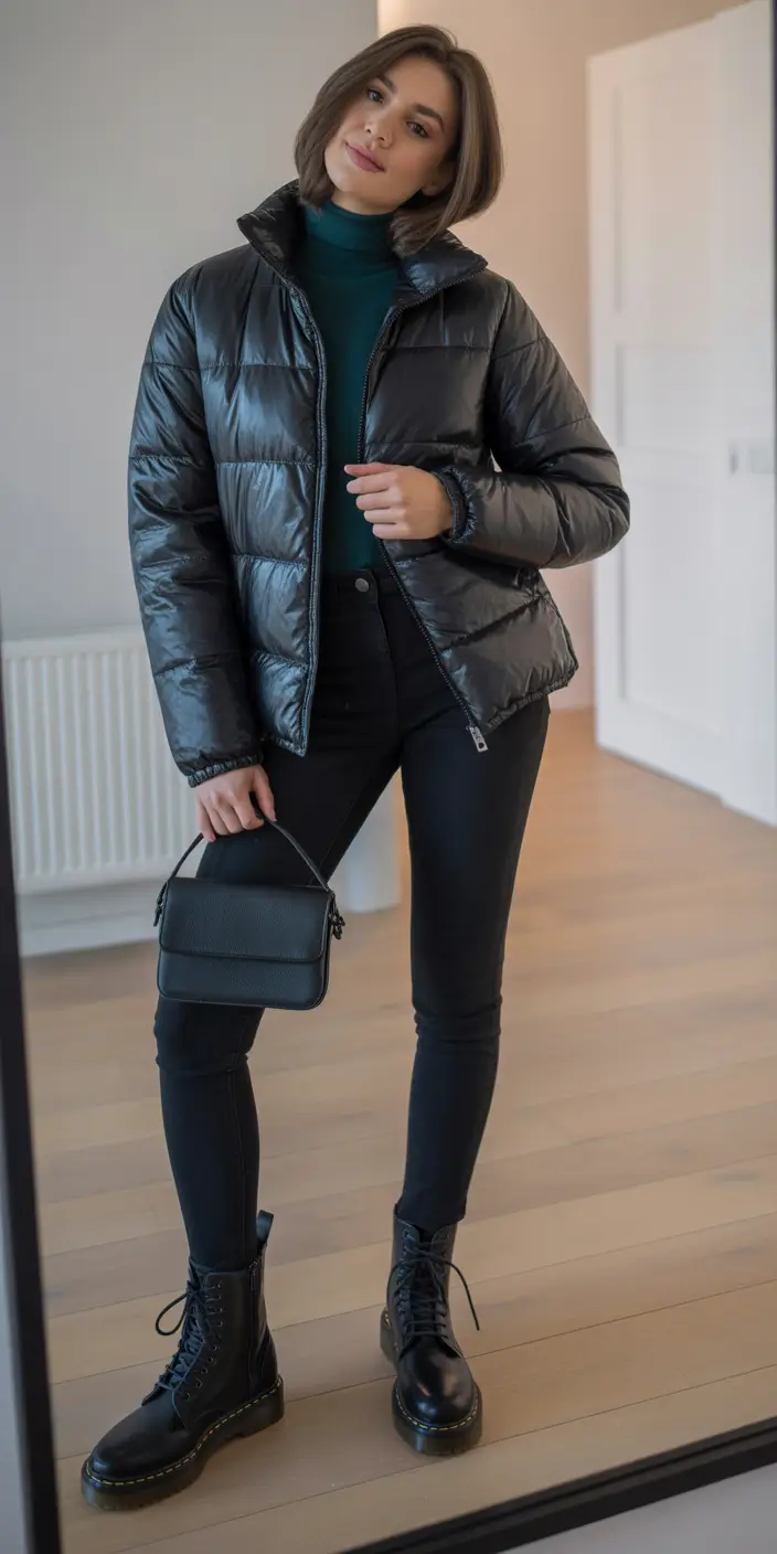 early winter outfits Polished Dark Tones with a Pop of Color