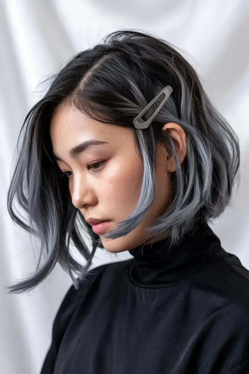 fall and winter hair colors 2025 Smoky Silver Bob