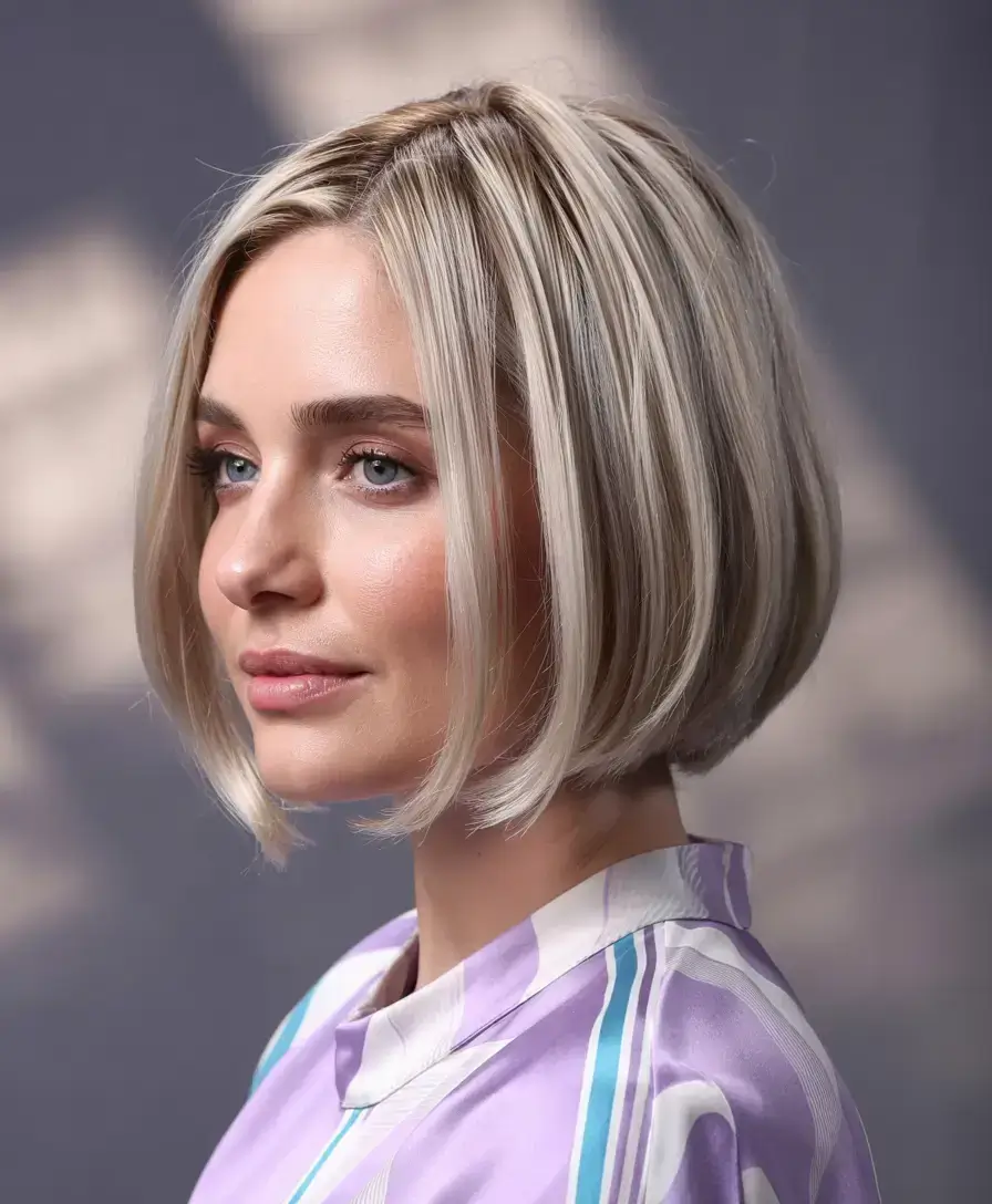 fall and winter hair colors 2025 Platinum Chic Bob
