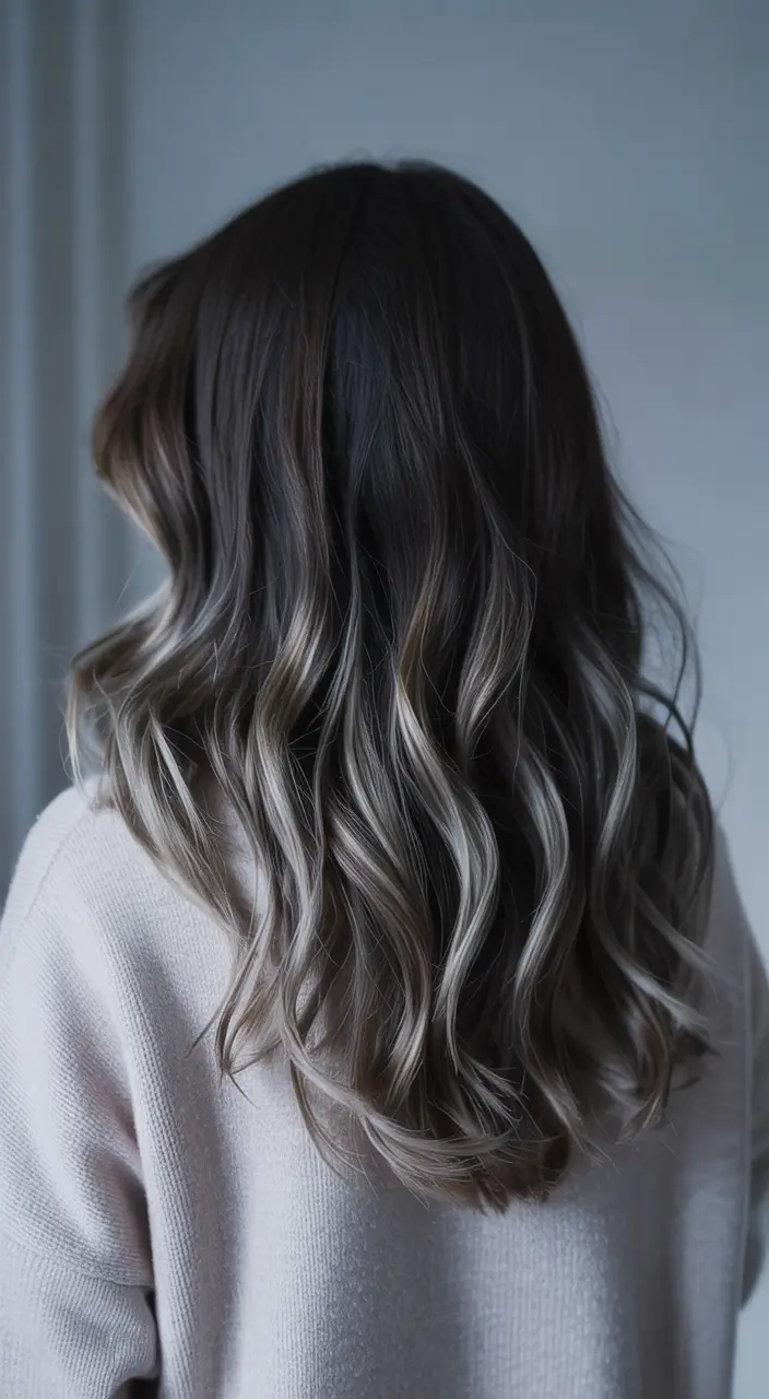 winter haircuts 2025 long Smoky Brunette with Ashy Highlights