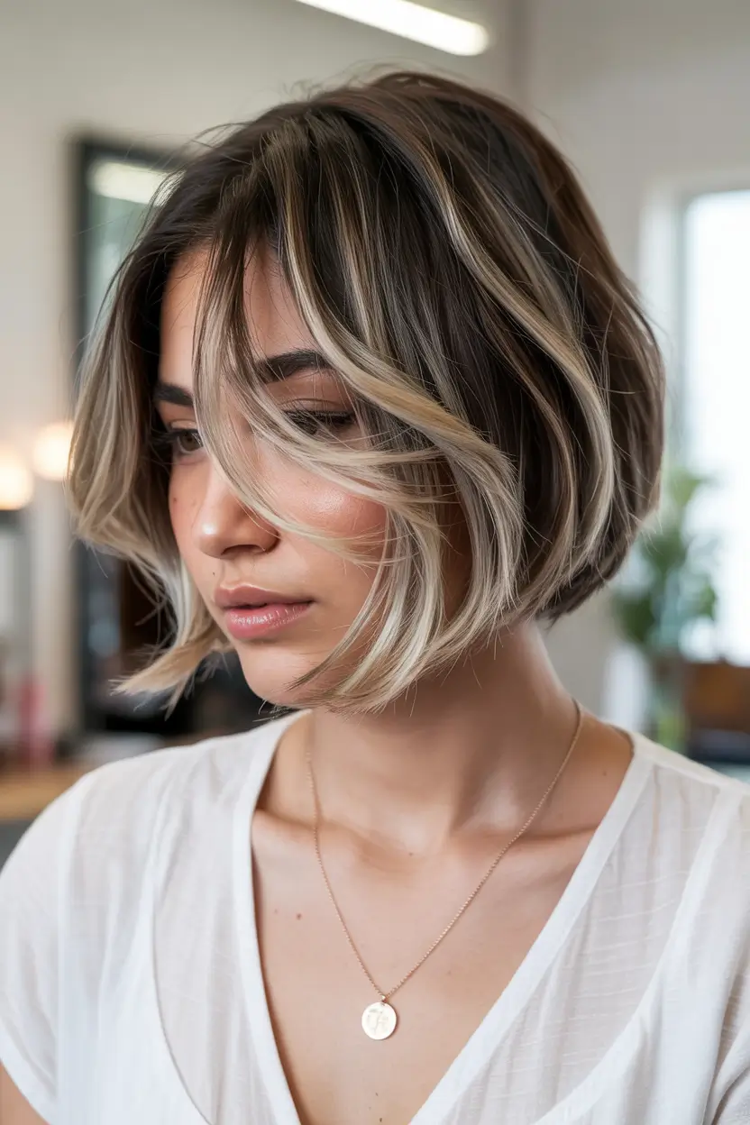 winter haircuts 2025 medium Edgy Bob with Bright Face Highlights