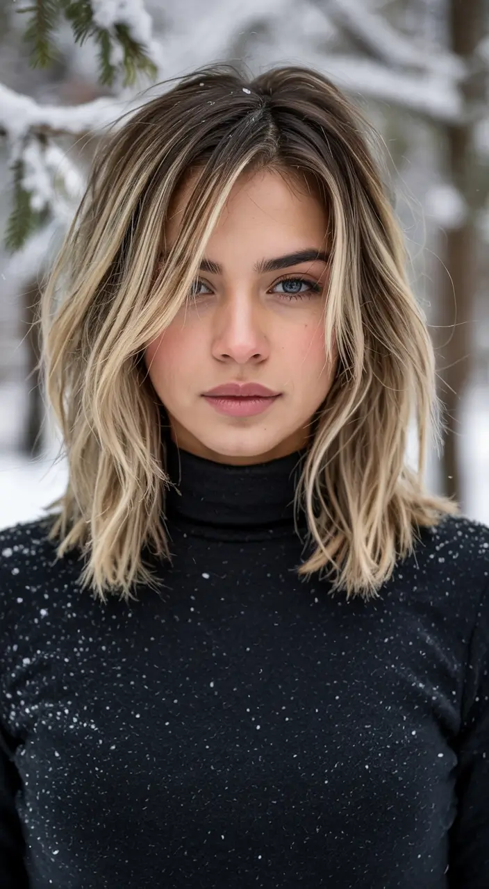 winter haircuts for round faces Shaggy Blonde Layers with Windswept Texture