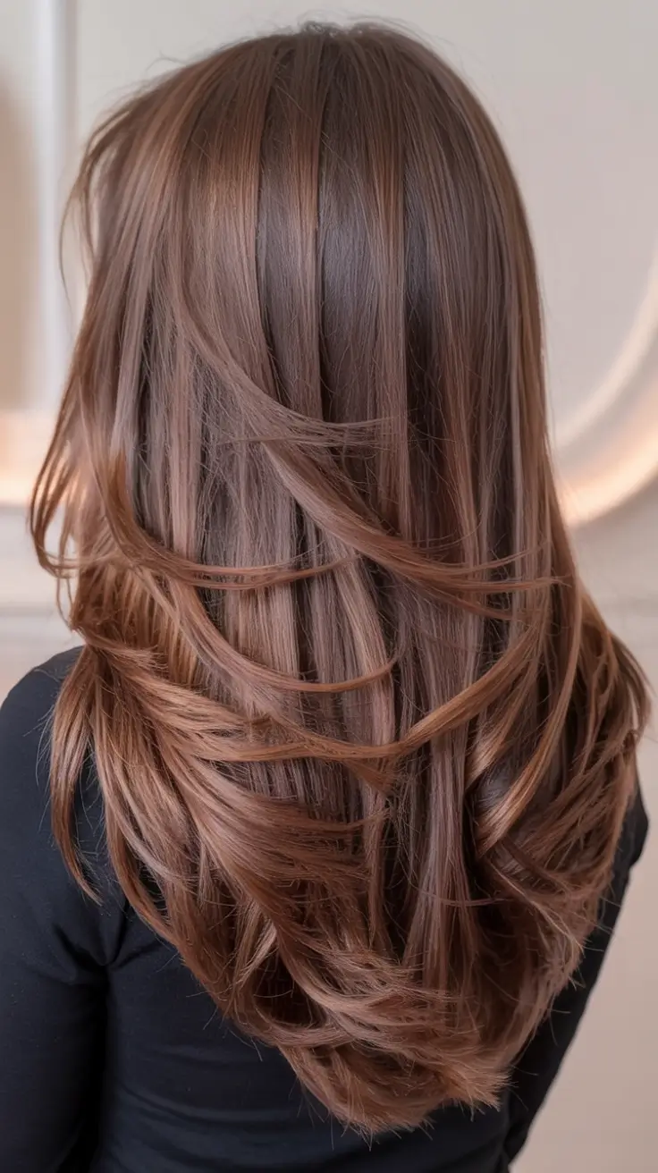 winter haircuts 2025 long Chestnut Brown Long Layers with Movement