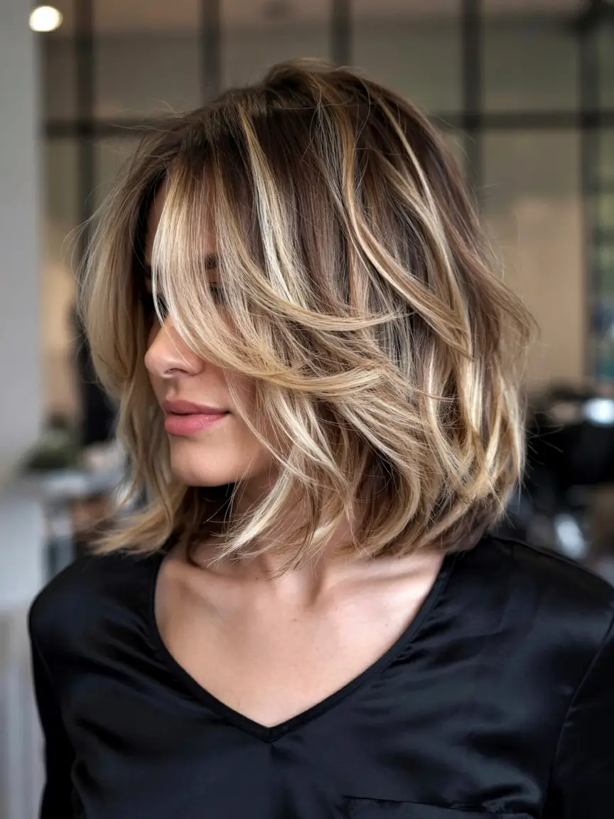 fall haircuts 2025 short Voluminous Blonde Bob with Feathered Layers