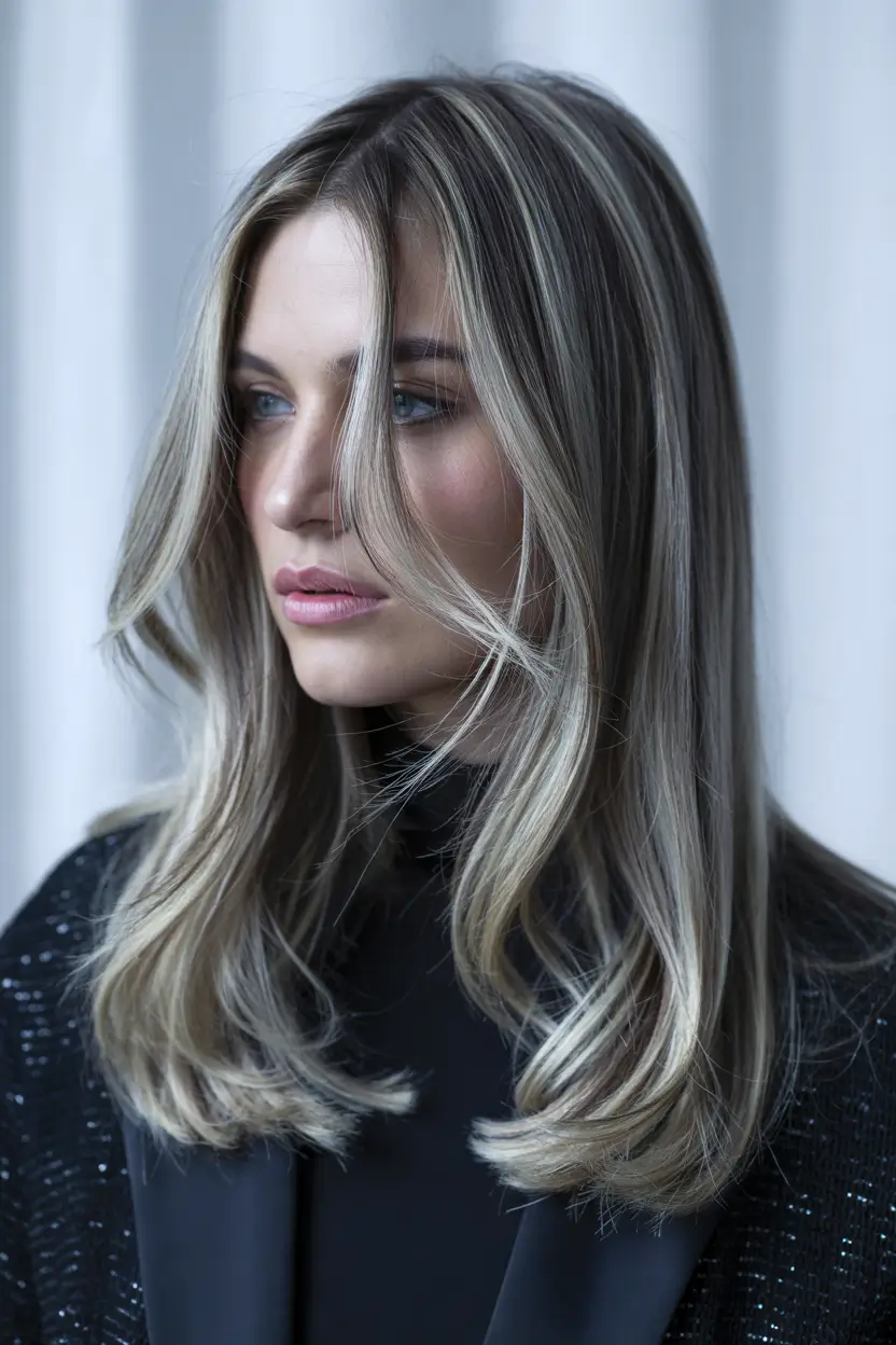 winter haircuts for long hair Glossy Long Layers with Curtain Bangs