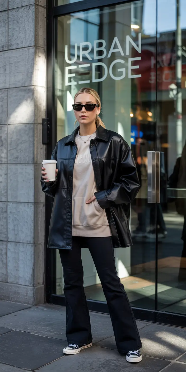 fall winter outfits Urban Edge in Leather and Sneakers
