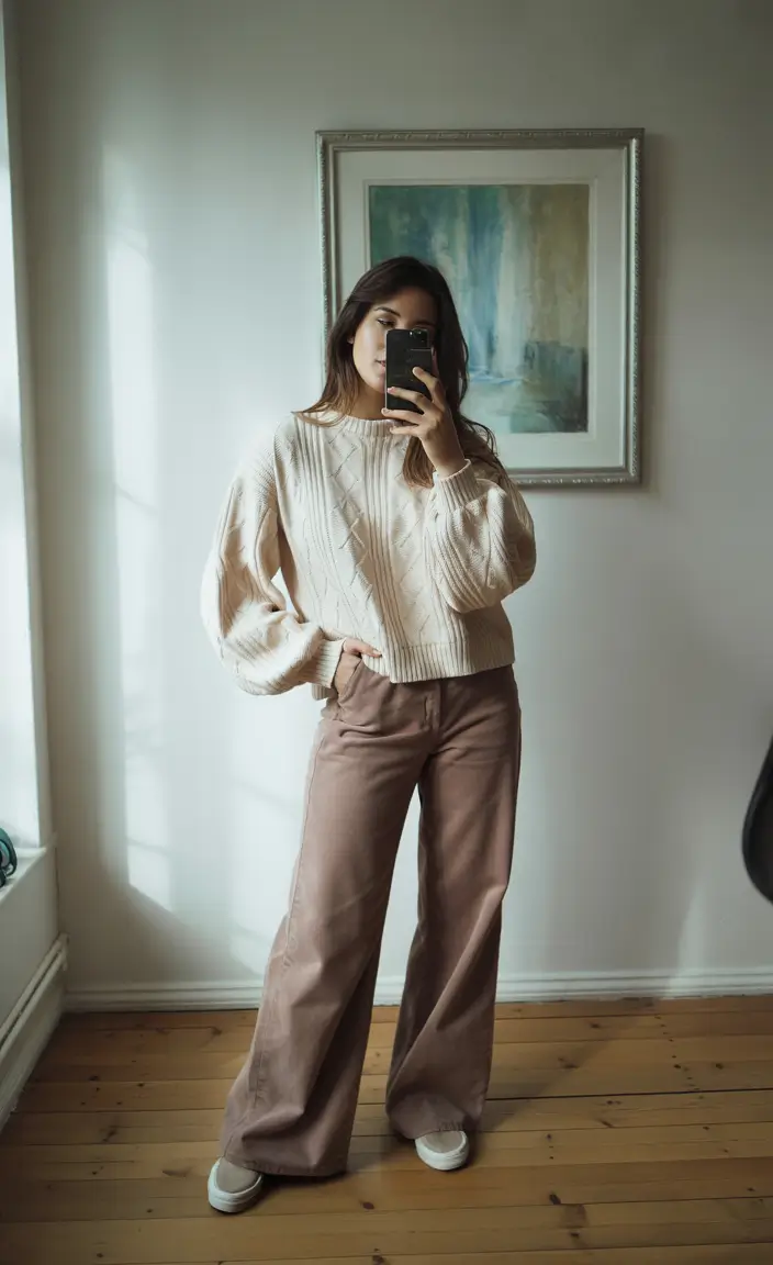 fall winter outfits Wide-Leg Comfort in Neutrals
