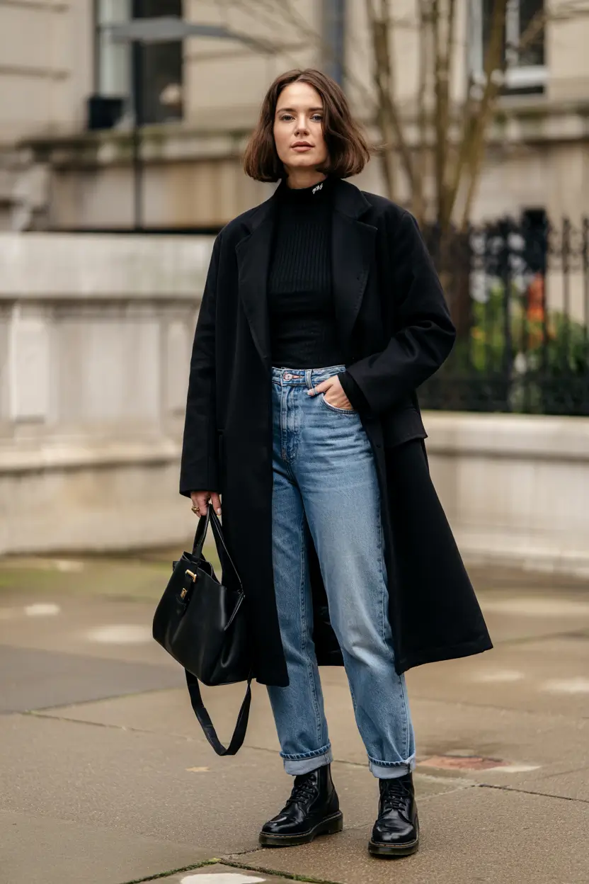 fall winter outfits Denim and Black--The City Casual Staple