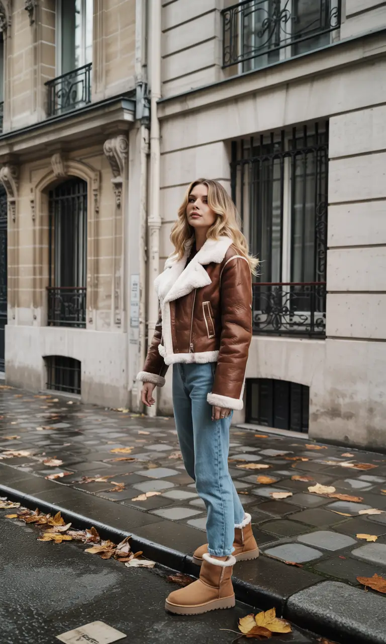 fall winter outfits Shearling Warmth Meets Denim Cool