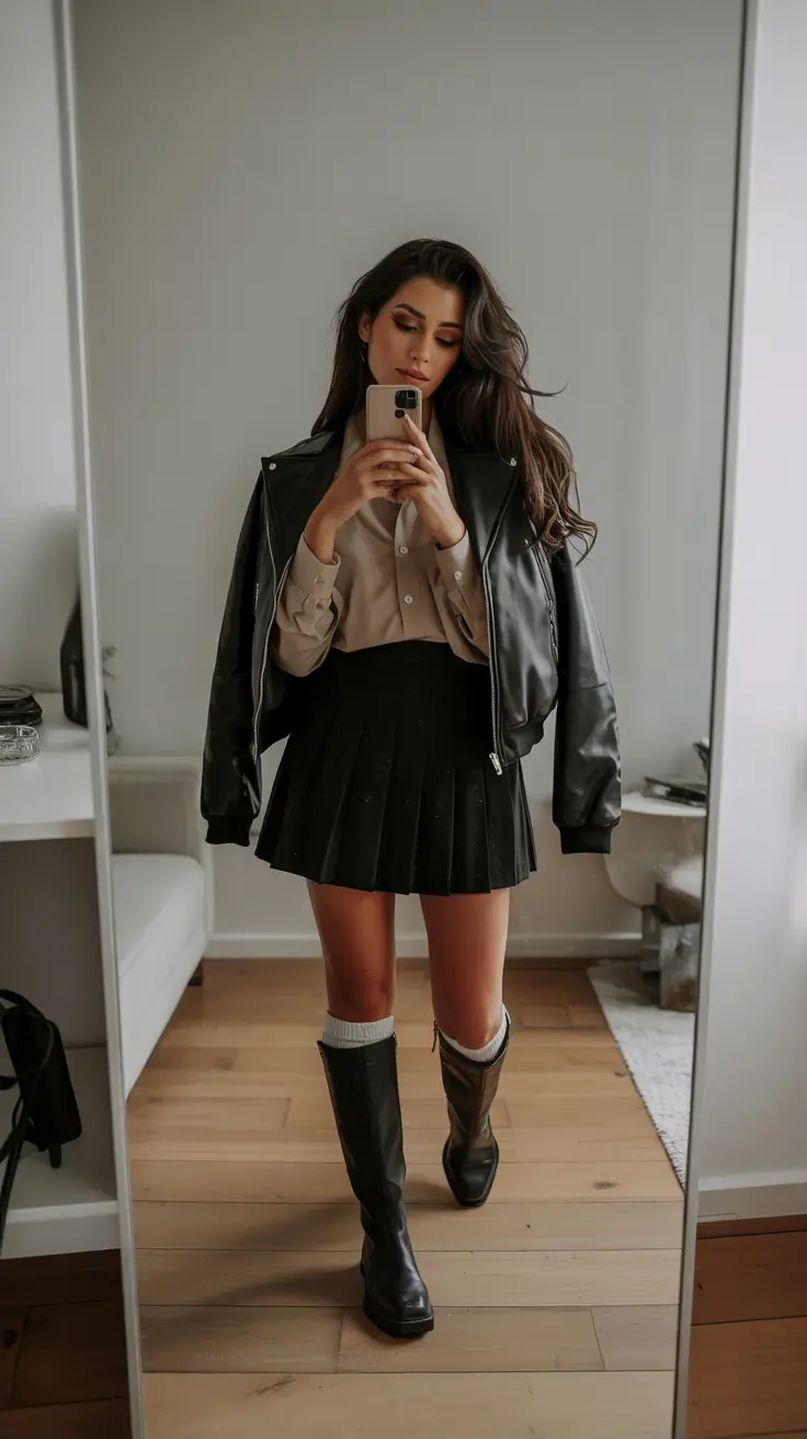 fall winter outfits Preppy Edge with Pleated Skirt