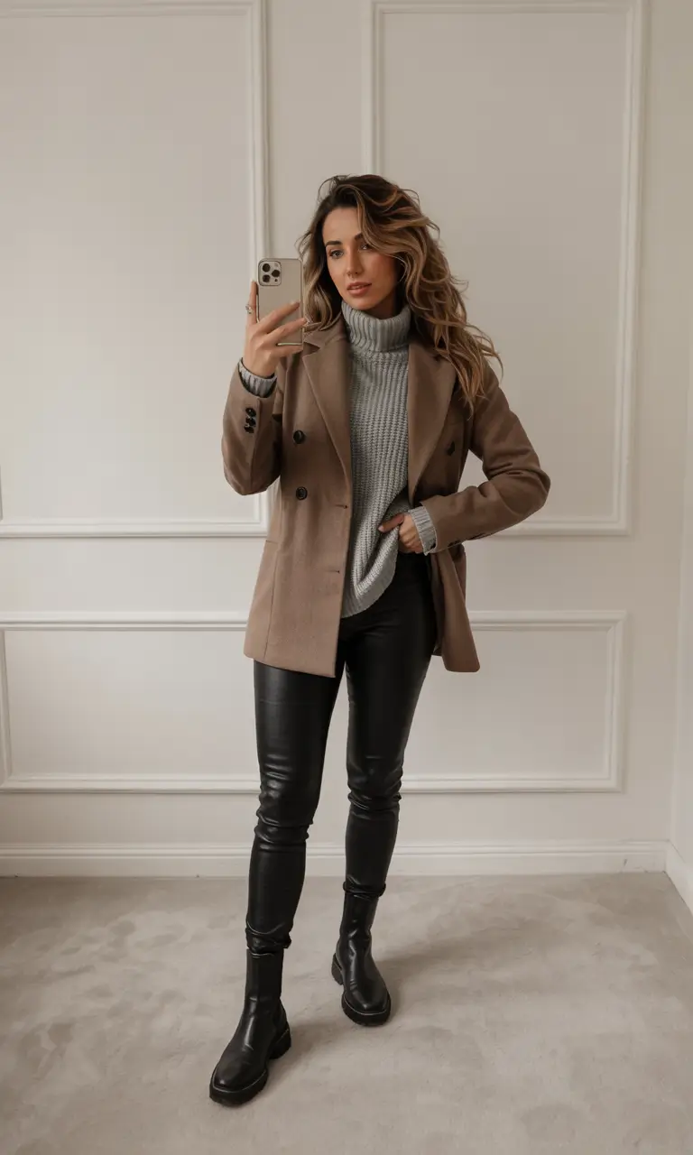 fall winter outfits Polished Layers with a Camel Blazer