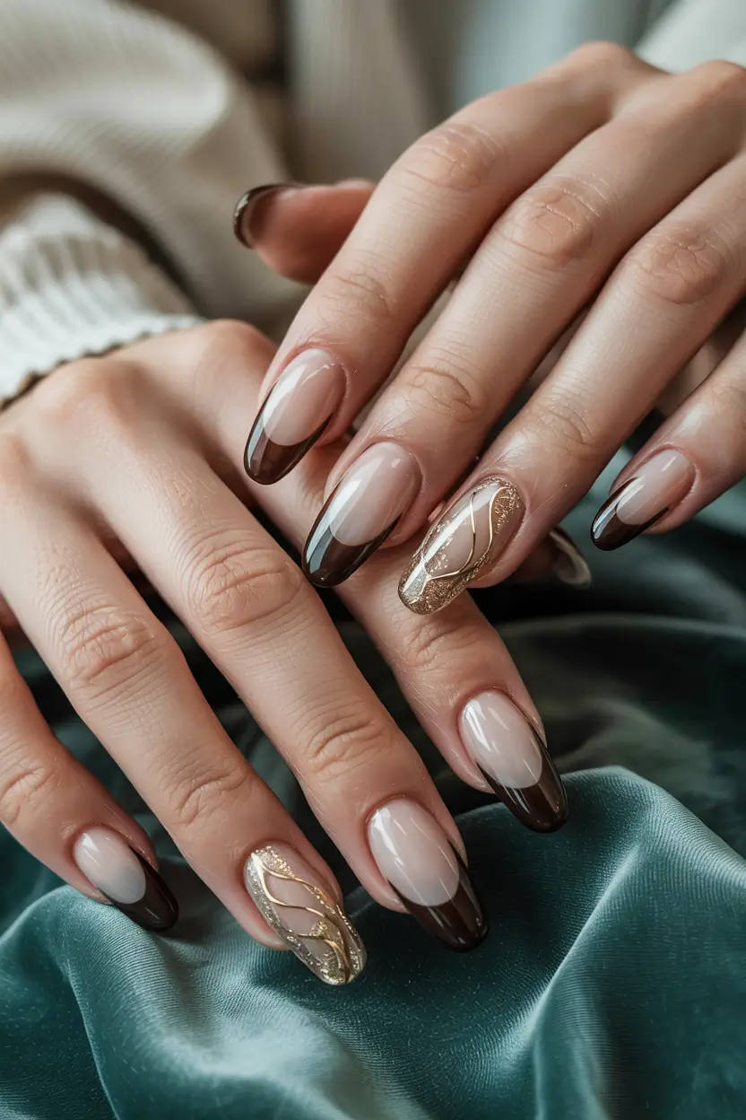 fall winter nails 2025/2026 Golden Brown French Revival