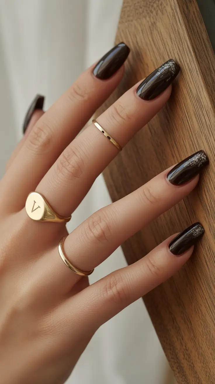 fall winter nails 2025/2026 Deep Espresso with Glitter Fade