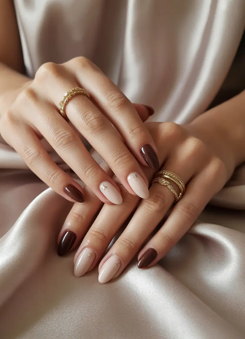 fall winter nails 2025 Mocha and Cream Duo
