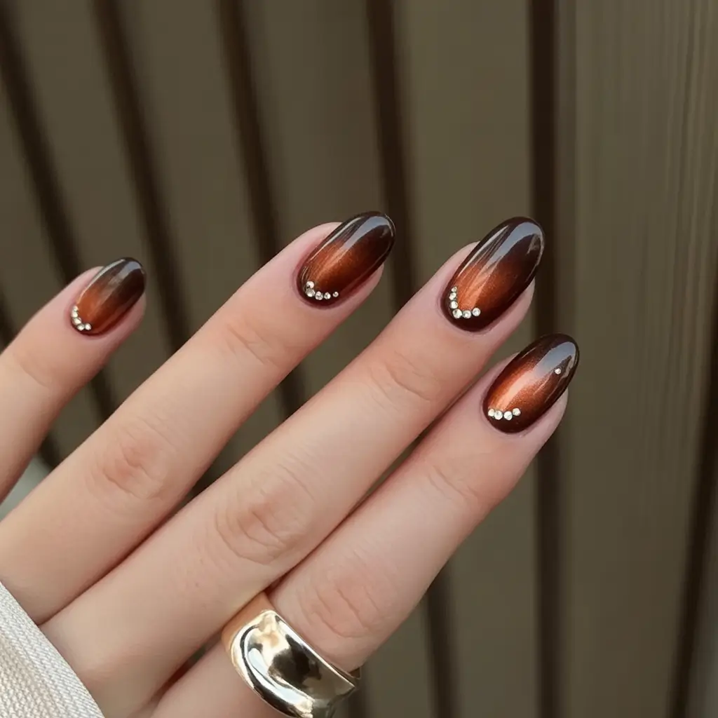 fall winter nails 2025 Cinnamon Spark Cat-Eye