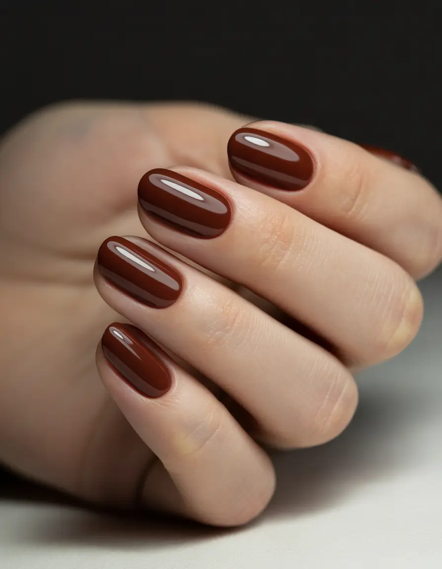fall winter nails 2025 Classic Glossy Chestnut