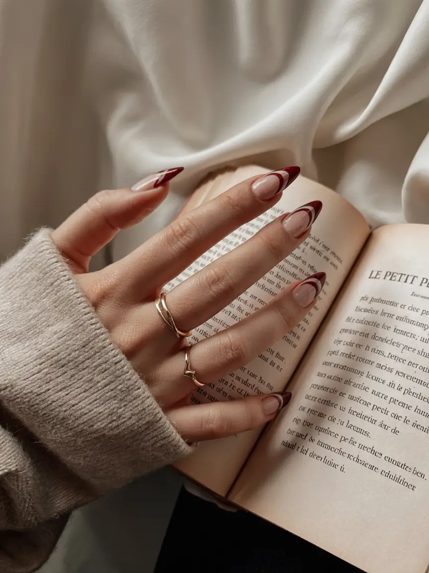 fall winter nails 2025/2026 Wine-Toned French Tips