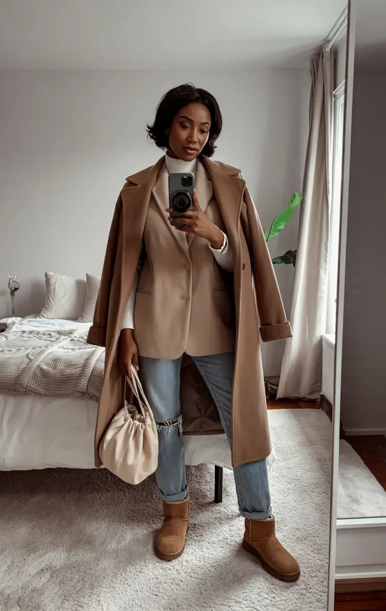 winter outfits blackgirl Camel Layers of Warmth