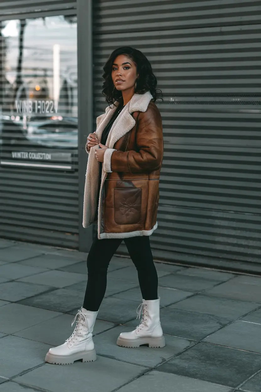 winter outfits blackgirl cold Retro Edge with Shearling