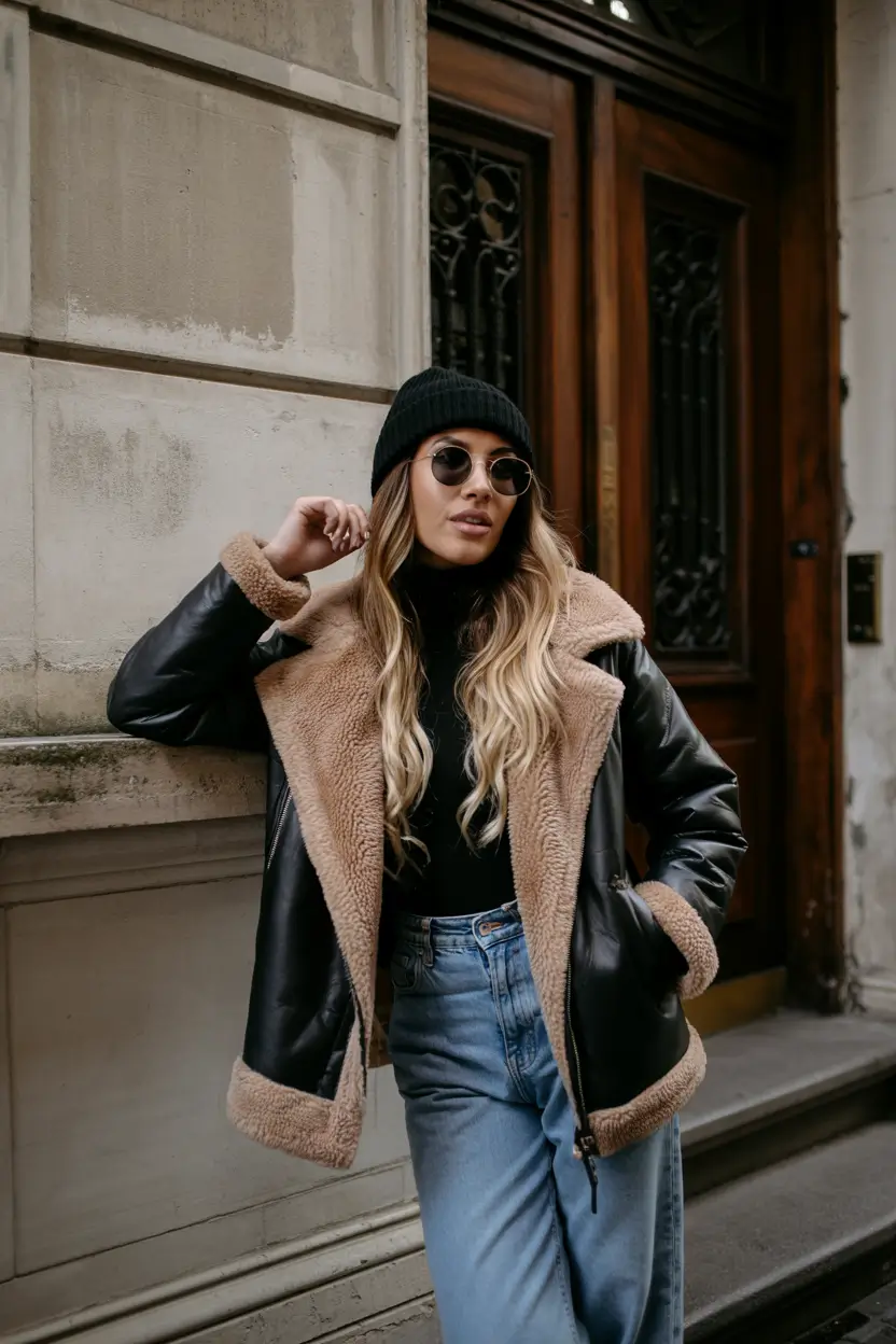 winter-outfits-aesthetic-retro-shearling