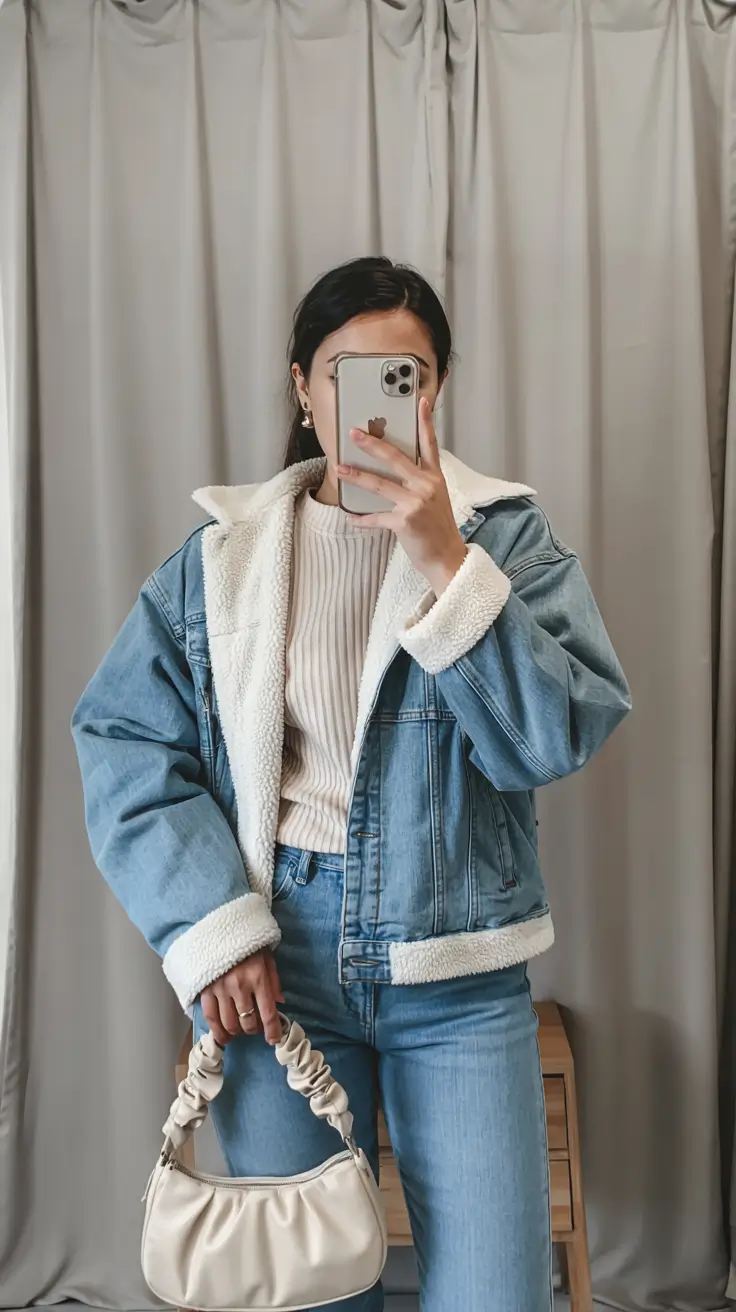 winter-outfits-aesthetic-Denim-and-Shearling-Combo