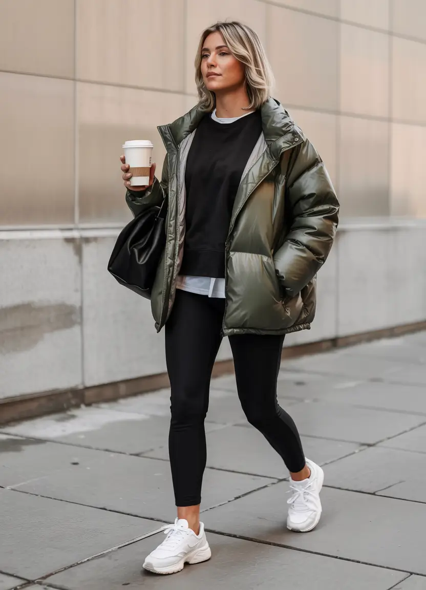 winter-outfits-casual-Olive-Puffer-and-Sneakers
