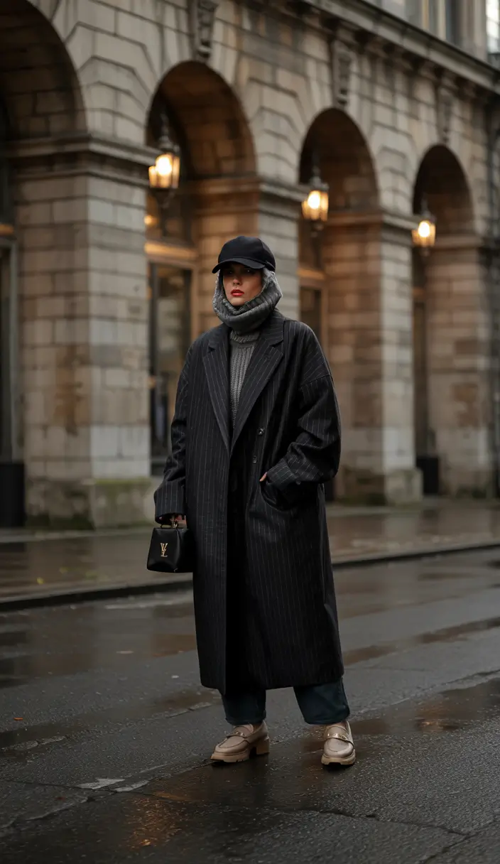 winter-outfits-for-women-Pinstripe-Coat-with-Urban-Edge
