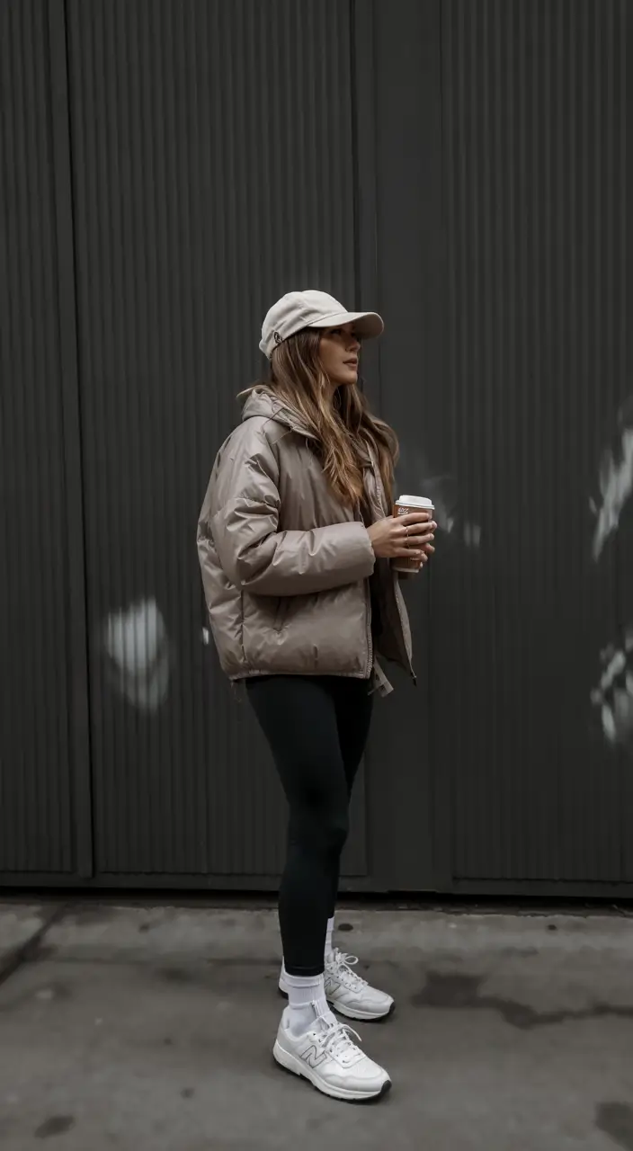 puffer jacket outfit Sporty Neutral Layers