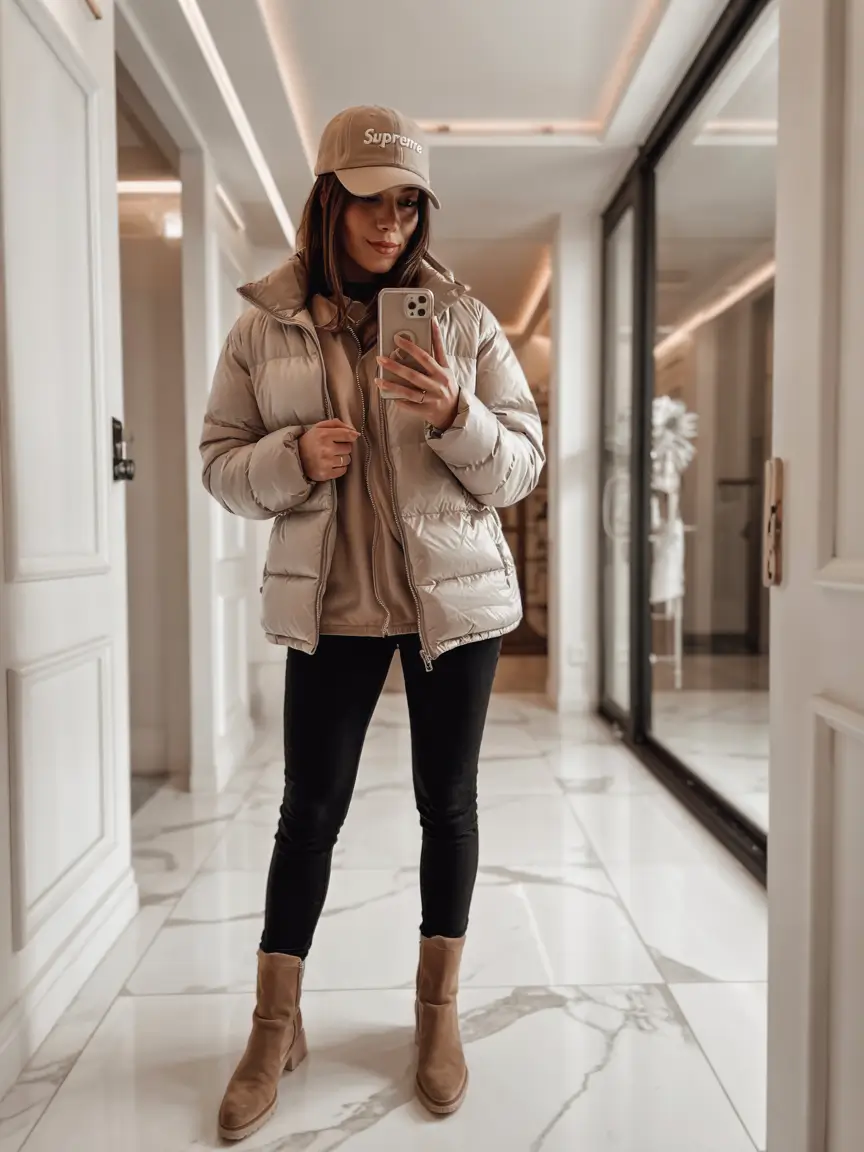 puffer jacket outfit Sporty Neutral Energy