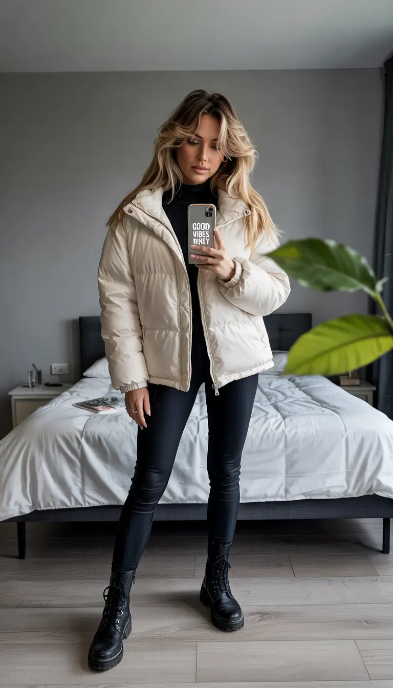 puffer jacket outfit Cream Classic with Attitude