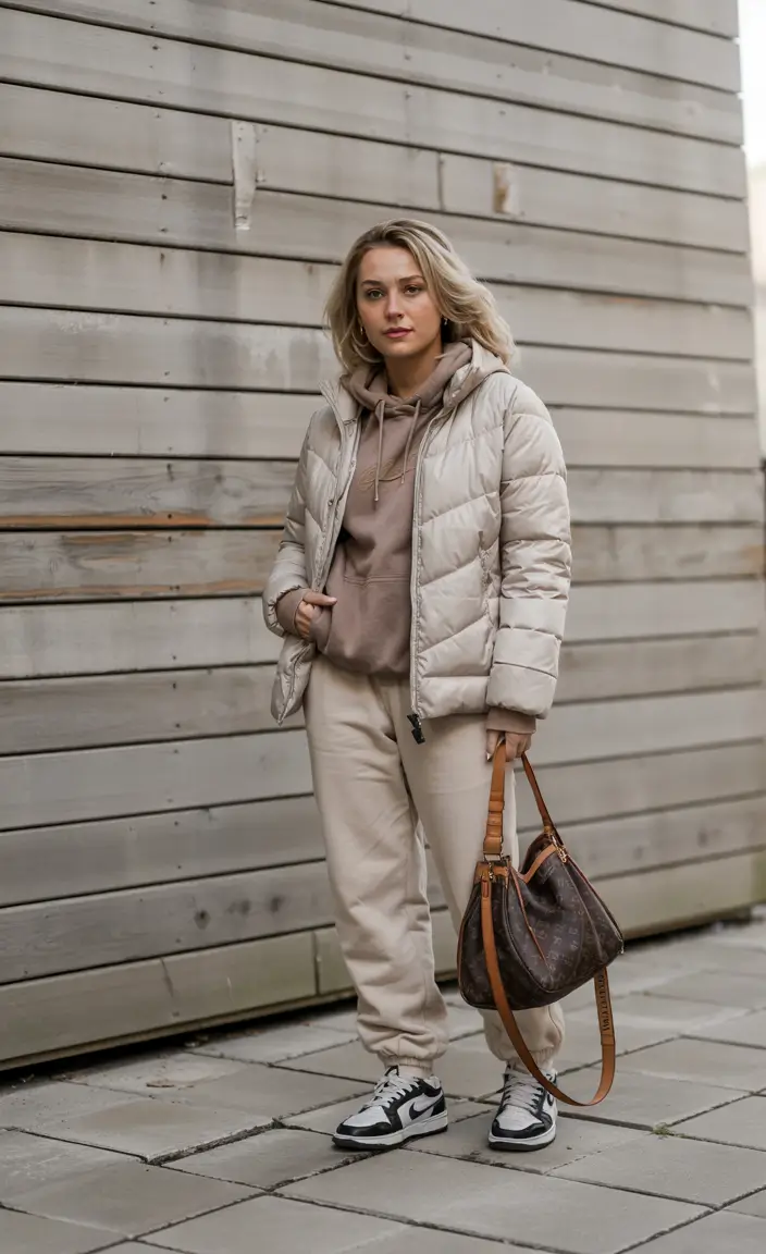 puffer jacket outfit Cozy Neutral Lounge
