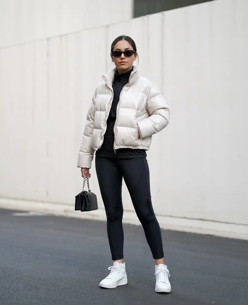 puffer jacket outfit Chic Monochrome Contrast
