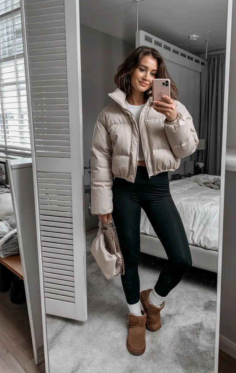 puffer jacket outfit Cozy At-Home to Coffee Run