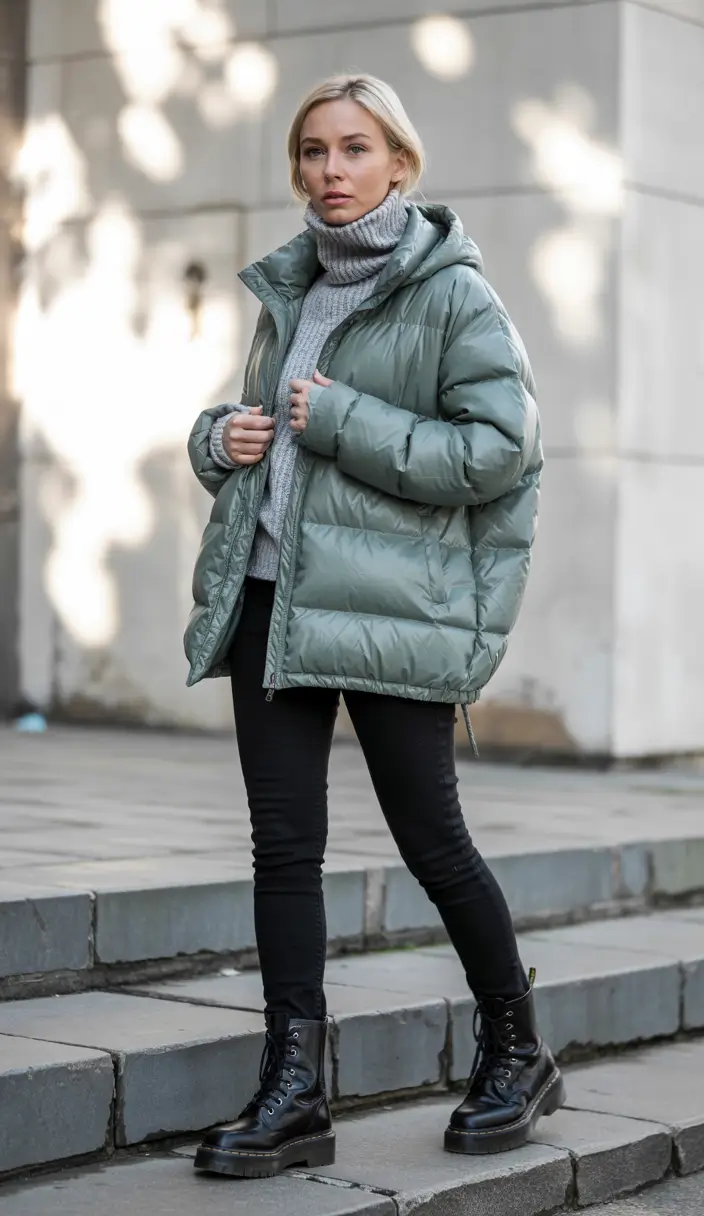 puffer jacket outfit Soft Green Sophistication