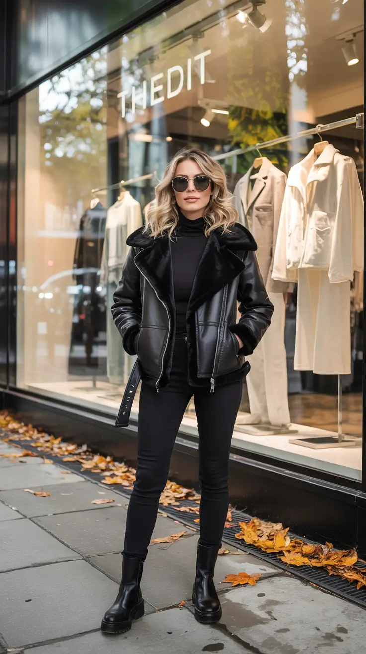 winter fashion outfits dressy classy All-Black Edgy Leather Ensemble