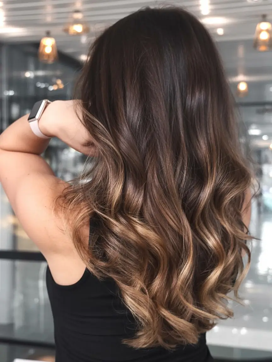 winter hair colors 2025 2026 for brunettes Balayage Caramel Ends on Brunette Waves