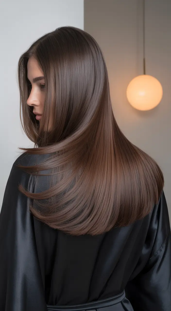 winter hair colors for brunettes 2025 Sleek Glossy Brunette Layers